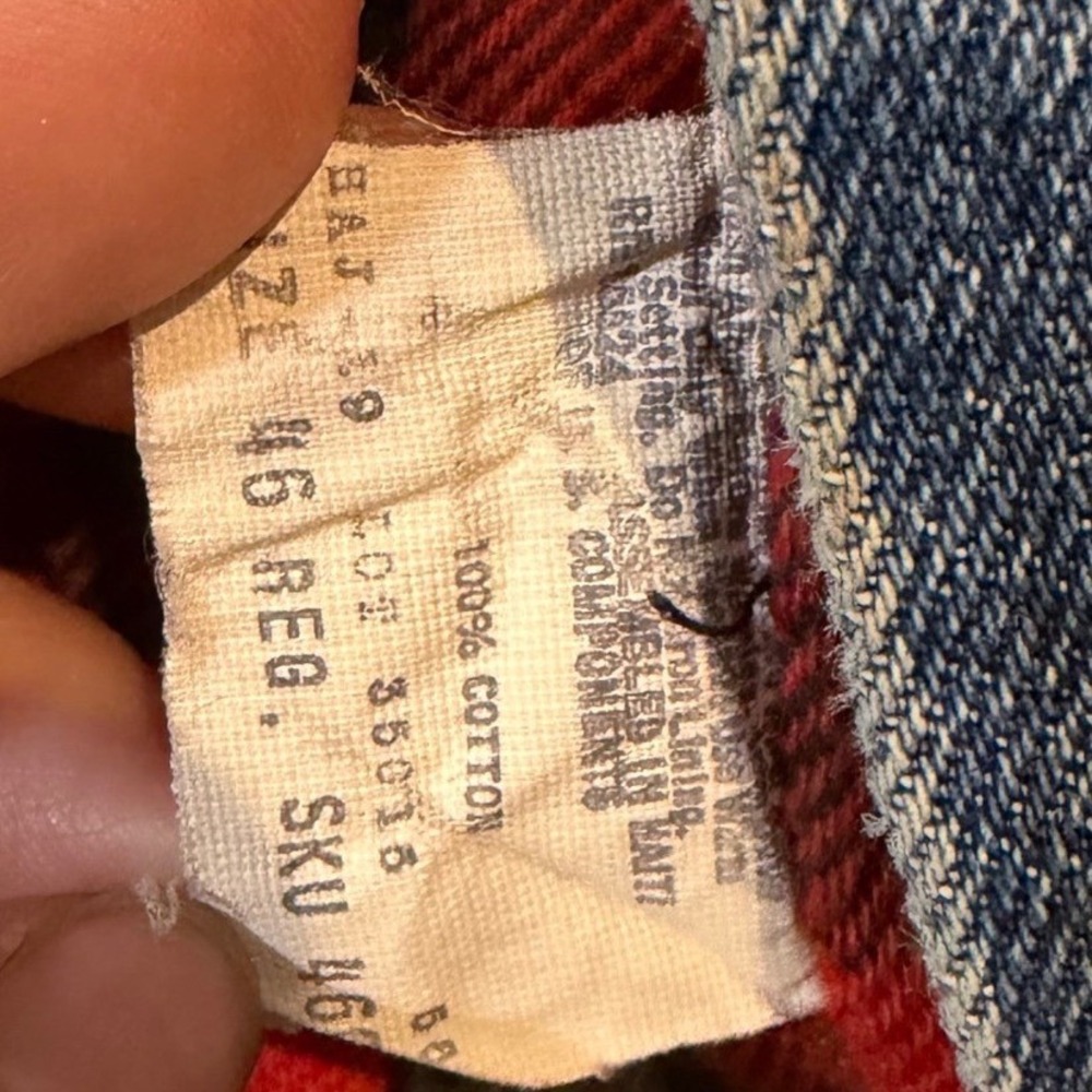 Vintage Roebucks Flannel Lined Denim Jacket Mens 46 Regular red Buffalo Plaid - Picture 6 of 6